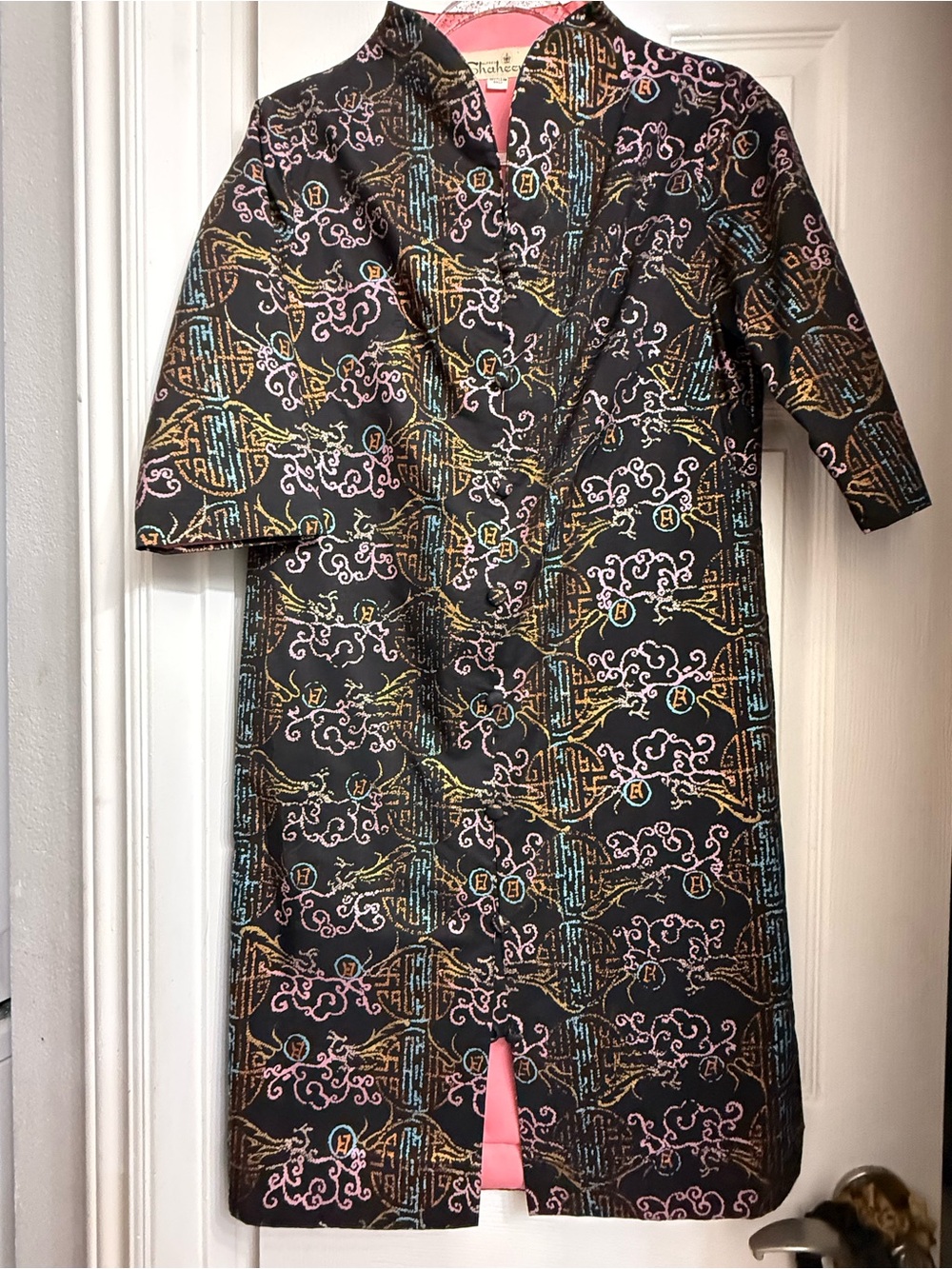 Pristine Vintage Shaheen Black Multicolor Metallic Coat Dress